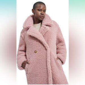 Long UGG Gertrude Teddy Sherpa Fleece Jacket Coat Clay Pink